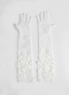 front Floral Embellished Tulle Gloves