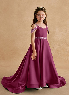 Azazie Jodi vestidos de niña de las flores Vestido de Mora de Satin Mate de Corte En A image3