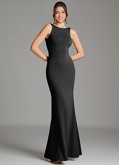 Azazie Gwen Bridesmaid Dresses Black Mermaid Pleated Premium Stretch Jersey Dress image3