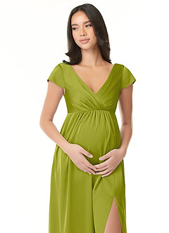 Azazie Allessia Maternity Bridesmaid Dresses A-Line Pleated Stretch Satin Floor-Length Dress image5