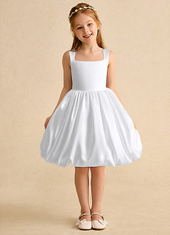 Azazie Nirvana vestidos de niña de las flores Vestido de Blanco de Satin Mate de Princesa con Volante image2