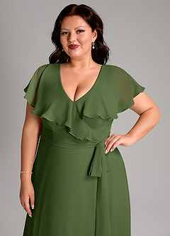 Azazie Lainey Bridesmaid Dresses Olive A-Line with Pockets Chiffon Dress image13