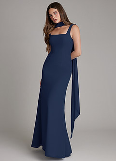 Azazie Katya Bridesmaid Dresses Dark Navy Mermaid Square Neckline Chiffon Convertible Dress image3