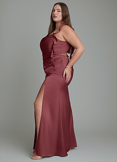 Azazie Jessamine Abiti da Damigella Abito Tubino in Raso Elasticizzato Corsetto Merlot image12