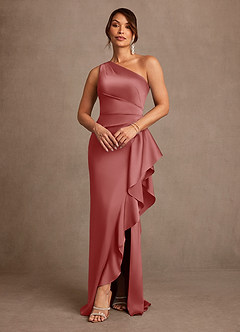 Azazie Yvette Mère de la mariée Robes Robe Fourreau en Satin extensible Une épaule Antique Rose image1