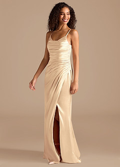 Azazie Deandra Bridesmaid Dresses Gold Mermaid Pleated Metallic Satin Dress image3