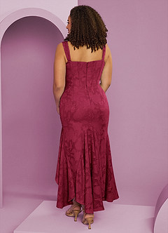 Barbie ♥ Azazie Vestidos de damas de honor Vestido de Borgoña de Devorado Floral de Corte Recto con Corte Lateral image11