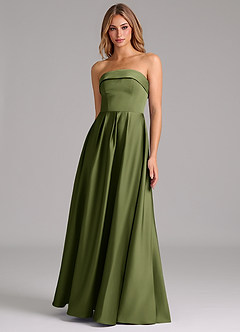 Azazie Lucienne Bridesmaid Dresses Olive A-Line Strapless Stretch Satin Convertible Dress image1