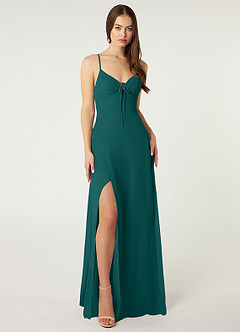 Azazie Minie Bridesmaid Dresses Peacock A-Line Bow Chiffon Dress image3
