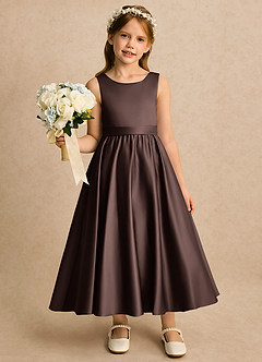 Azazie Karlie Flower Girl Dresses Ganache A-Line Pleated Matte Satin Dress image4