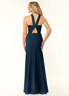 Azazie Rue Brautjungfernkleider A-Linie Halter Chiffon Kleid Dunkelmarine image2