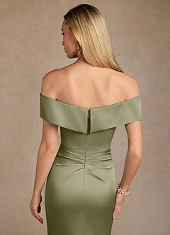 Azazie Laredo Mother of the Bride Dresses Pistachio Mermaid Off the Shoulder Stretch Satin Dress image7