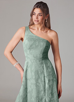 Azazie Ellianna Bridesmaid Dresses Agave A-Line One Shoulder Floral Burnout Dress image6