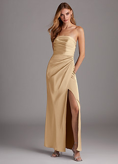 Azazie Lexie Final Sale Champagne Sheath Strapless Stretch Satin Convertible Dress image1