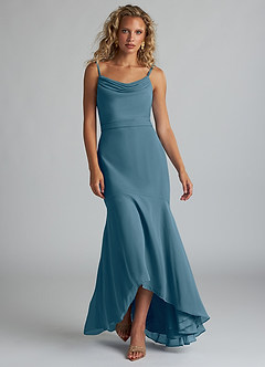 Azazie Summer Bridesmaid Dresses Bermuda Mermaid Scoop Cowl Chiffon Dress image4