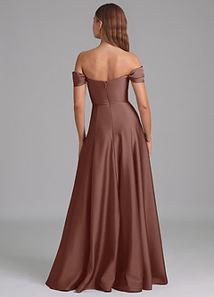 Azazie Seriana 신부 들러리 드레스 A라인 오프 더 숄더 스트레치 새틴 바닥 길이 드레스 image5