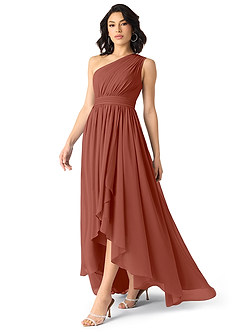 Azazie Mathilda Abiti da Damigella Abito A-Line in Chiffon Monospalla Auburn image3