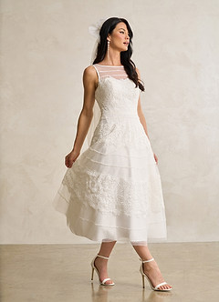 Azazie Azul Wedding Dresses Diamond White A-Line Sweetheart Lace Tulle Dress image4