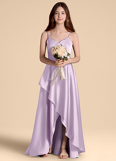 Azazie Prisha Junior Jurk van Stretch Satijn met A-Lijn Geplooid Frosted Lila image6