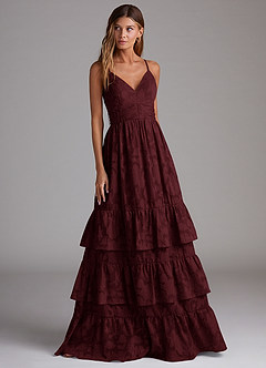 Azazie Nathalia Bridesmaid Dresses Cabernet A-Line Bow Floral Burnout Dress image4