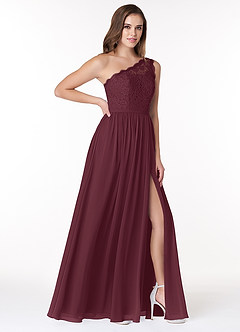 Azazie Demi Brautjungfernkleider A-Linie One-Shoulder Chiffon Kleid Cabernetrot image4