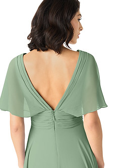 Azazie Pamela Brautjungfernkleider A-Linie V-Hals Gefaltet Chiffon Kleid Matcha image5