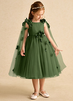 Azazie Staria Abiti da Ragazza di Fiori Abito Principessa in Tulle Increspato Oliva image7