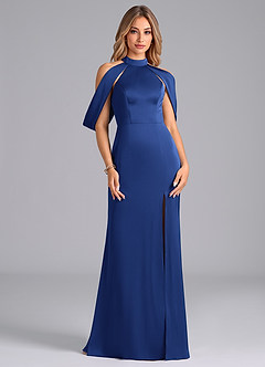 Azazie Bonny Bridesmaid Dresses Royal Blue Mermaid Off the Shoulder Stretch Satin Dress image1