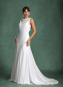 Azazie Angelina Vestidos de novia Vestido Diamante Blanco de Gasa de Corte Sirena image1