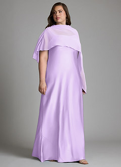 Azazie Jaleesa Robes de demoiselle d'honneur Robe Fourreau en Satin extensible Col haut Lilas image11