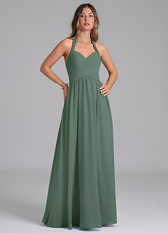Azazie Darlyn Bridesmaid Dresses Eucalyptus A-Line Pleated Chiffon Dress image4