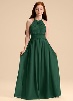 Azazie Malone Junior Vestido de Verde Oscuro de Gasa de Corte en A con Plisado image1