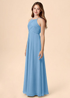 Azazie Ginny Junior Powder Blue A-Line Pleated Chiffon Dress image3