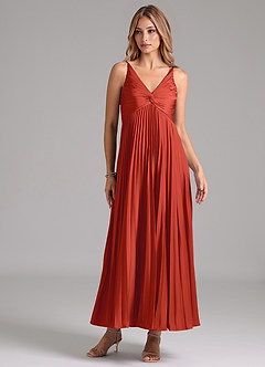 Azazie Raychelle Bridesmaid Dresses Rust A-Line Pleated Stretch Satin Dress image1