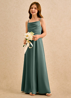 Azazie Chamomile Girls Formal Blumenmädchenkleider A-Linie Plissee Stretch-Satin Kleid Seemoos image3
