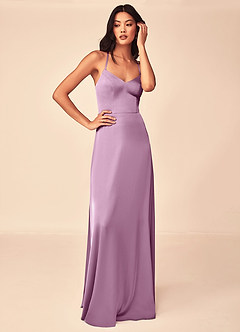 Azazie Mei Bridesmaid Dresses Wisteria A-Line V-Neck Stretch Satin Dress image5