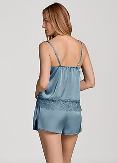front Lace Trim Cami Satin Pajama Set