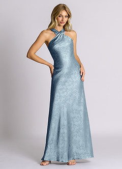 Azazie Doretta 신부 들러리 드레스 쉬스 주름진 자카드 바닥 길이 드레스 image6