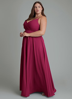 Azazie Amani Vestidos de damas de honor Vestido Borgoña de Gasa de Línea A con Plisado image5