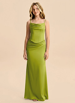 Azazie Sorrel Junior Lemongrass Mermaid Ruched Stretch Satin Dress image6