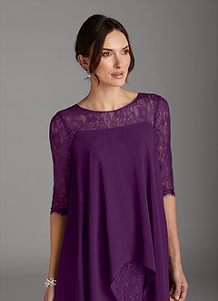 Azazie Flo Mother of the Bride Dresses Grape A-Line Lace Chiffon Dress image2