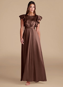 Azazie Daphne Abiti da damigella modesti Abito A-Line Increspato Raso Metallizzato Floor-Length image3