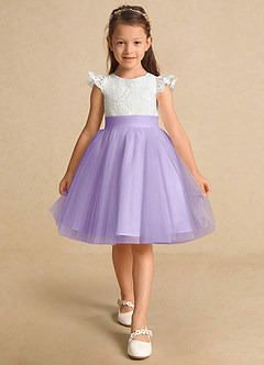 Azazie Vetty Flower Girl Dresses Ivory Lilac A-Line Lace Tulle Dress image6