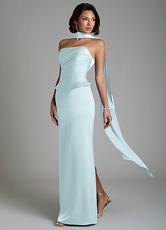 Azazie Harlow Robes de demoiselle d'honneur Robe Fourreau en Satin extensible Corset Bleu Nuage image8