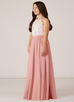 Azazie Fahari Junior A-Linie Spitze Chiffon Kleid Rosettenrosa image3