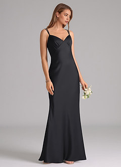 Azazie Suttona Bridesmaid Dresses Black A-Line Pleated Stretch Satin Dress image2
