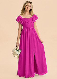 Azazie Anaya Junior Vestido Fucsia de Gasa de Corte en A con Escote corazón image5