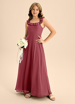 Azazie Callie Junior Jurk van Chiffon met A-Lijn Ruches Merlot image3