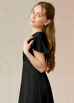 Azazie Mosley Junior Black A-Line Ruched Mesh Dress image6