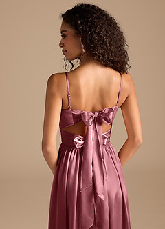 Azazie Zeya Robes de demoiselle d'honneur Robe Trapèze en Satiné métallisé Plissée Rose Du Désert image4